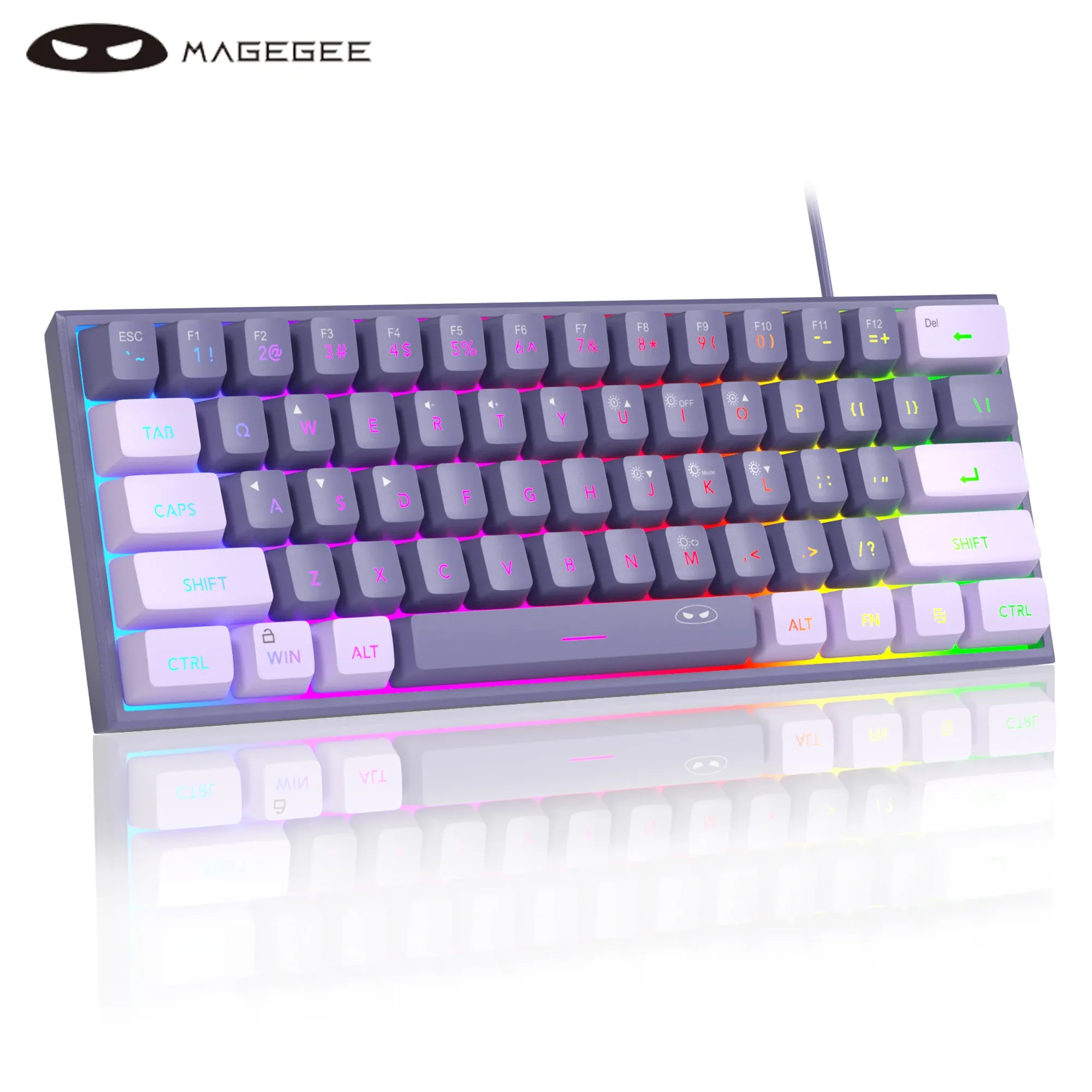 MageGee Mini clavier de jeu 60 %, rétro-éclairé RVB, 61 touches, clavier ultra-compact et ergonomique, étanche, sensation mécanique, pour bureau, TS91 10