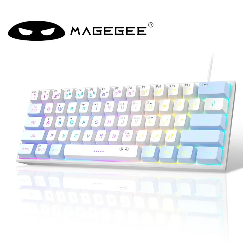 MageGee Mini clavier de jeu 60 %, rétro-éclairé RVB, 61 touches, clavier ultra-compact et ergonomique, étanche, sensation mécanique, pour bureau, TS91 12
