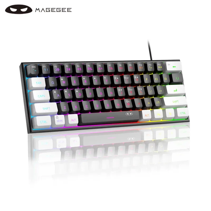 MageGee Mini clavier de jeu 60 %, rétro-éclairé RVB, 61 touches, clavier ultra-compact et ergonomique, étanche, sensation mécanique, pour bureau, TS91 16