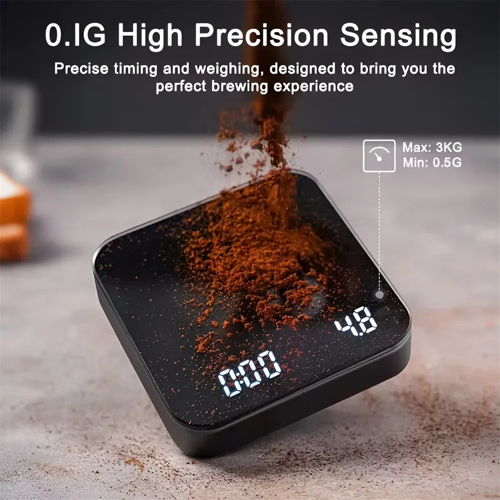 Balance à café expresso numérique avec minuterie, écran LCD, précision 0,1 g, capacité 5 kg, arrêt automatique 4