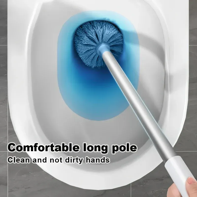 Ensemble brosse de toilette avec support, brosse murale à long manche, brosse flexible et outils de nettoyage pour salle de bain 5