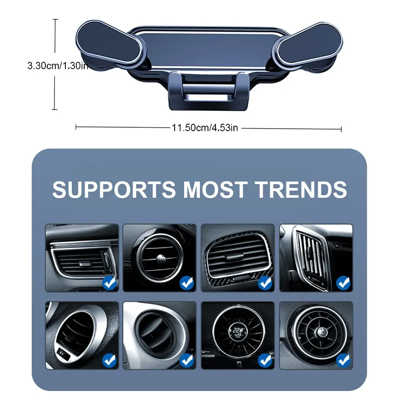 BLALION Support de téléphone de voiture à gravité rotatif 360° anti-secousse pour grille d'aération, compatible iPhone Pro, Xiaomi et Samsung 3