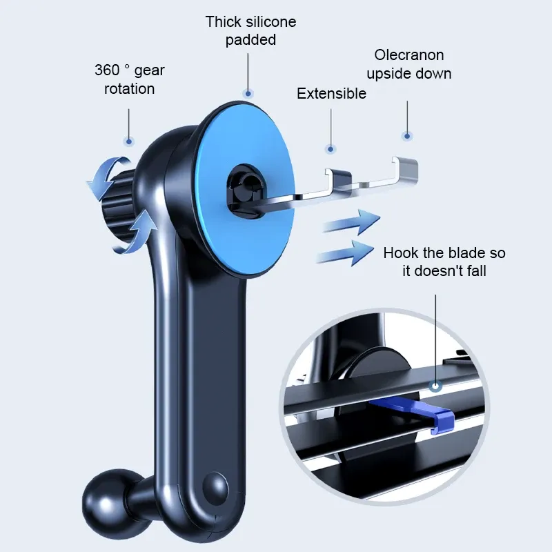 BLALION Support de téléphone de voiture à gravité rotatif 360° anti-secousse pour grille d'aération, compatible iPhone Pro, Xiaomi et Samsung 2