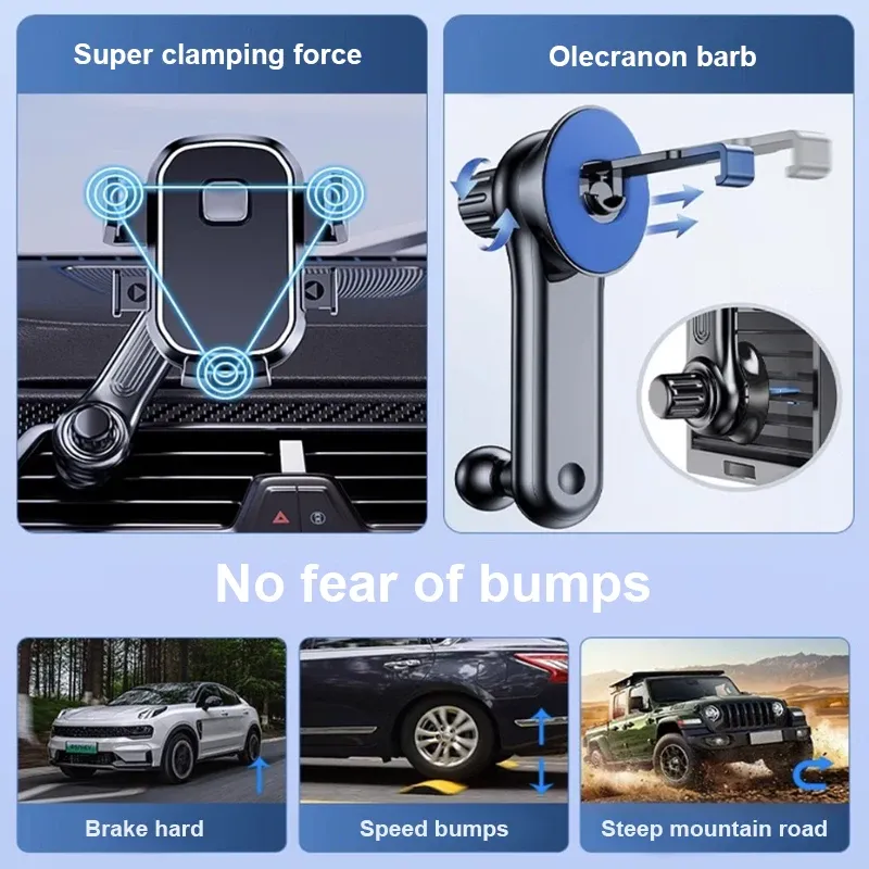 BLALION Support de téléphone de voiture à gravité rotatif 360° anti-secousse pour grille d'aération, compatible iPhone Pro, Xiaomi et Samsung 4