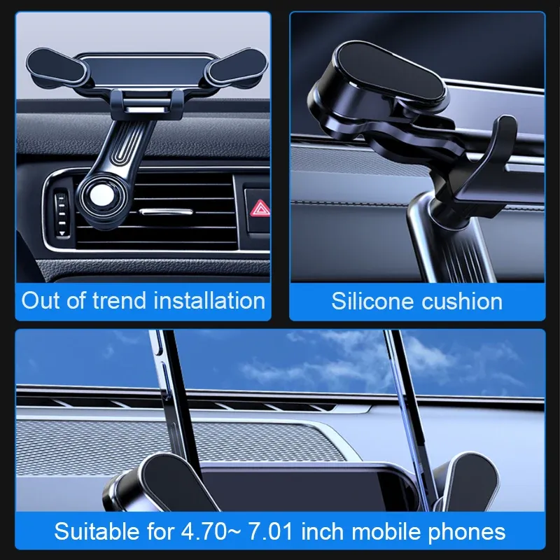 BLALION Support de téléphone de voiture à gravité rotatif 360° anti-secousse pour grille d'aération, compatible iPhone Pro, Xiaomi et Samsung 6