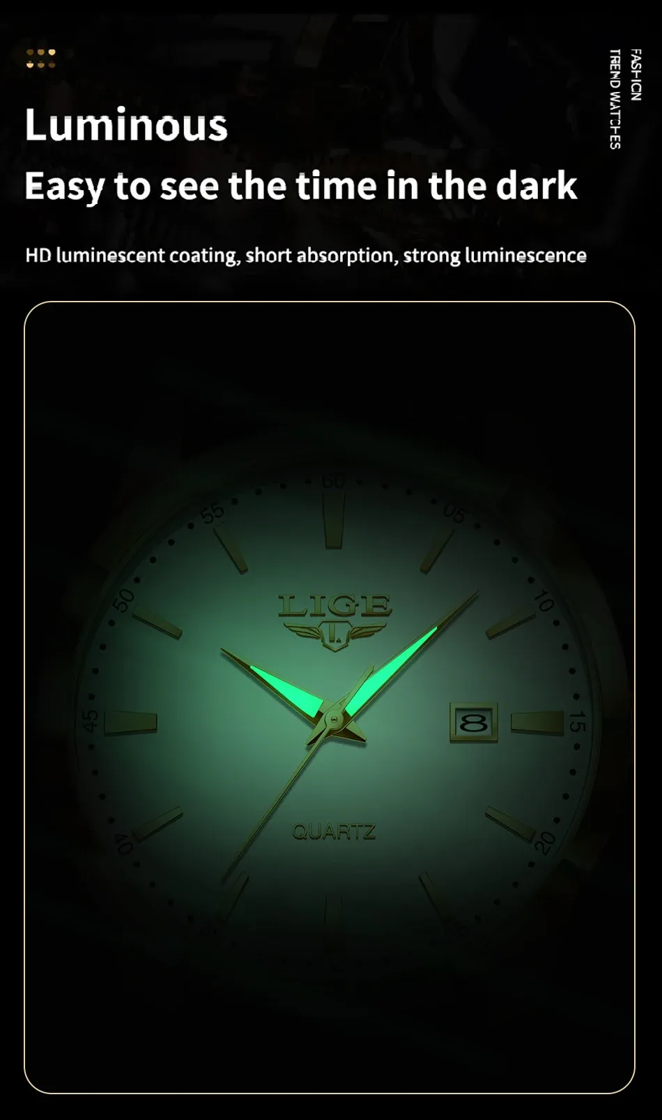 Montre LIGE en cuir marron, style d'affaires