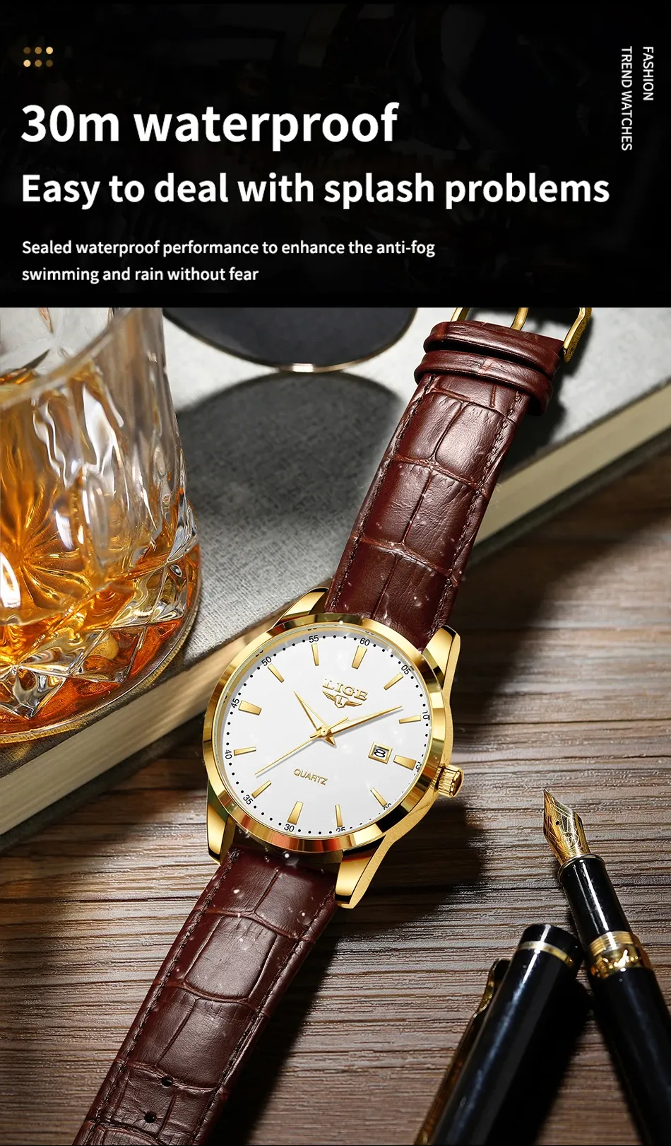 Montre LIGE pour homme, vue de profil