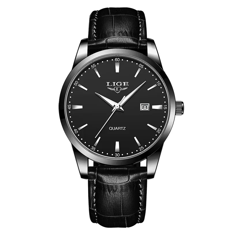 Montre LIGE pour homme en cuir marron, style militaire, quartz, chronographe, étanche 11