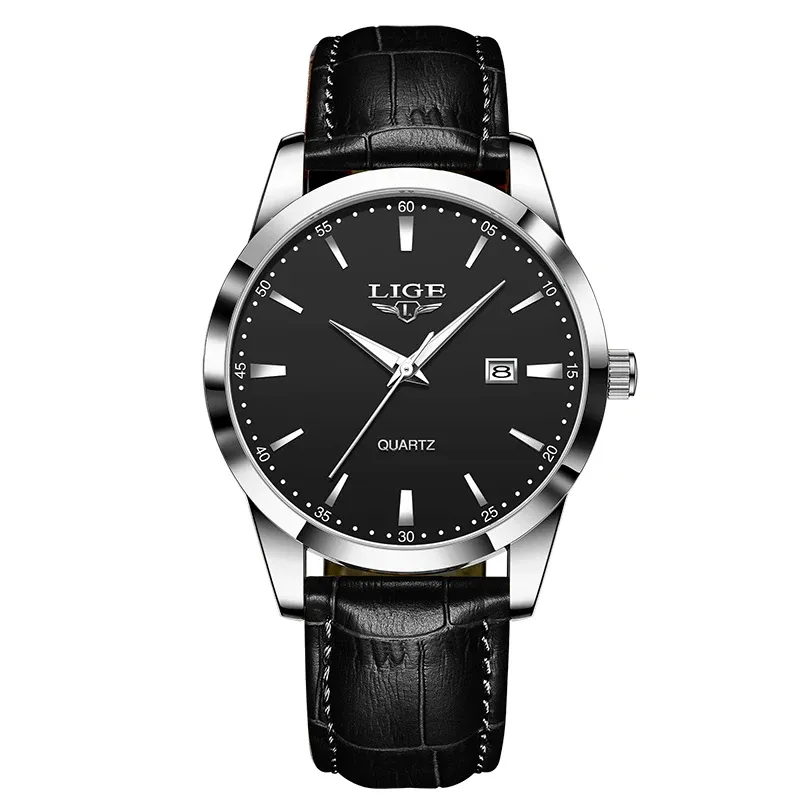 Montre LIGE pour homme en cuir marron, style militaire, quartz, chronographe, étanche 13