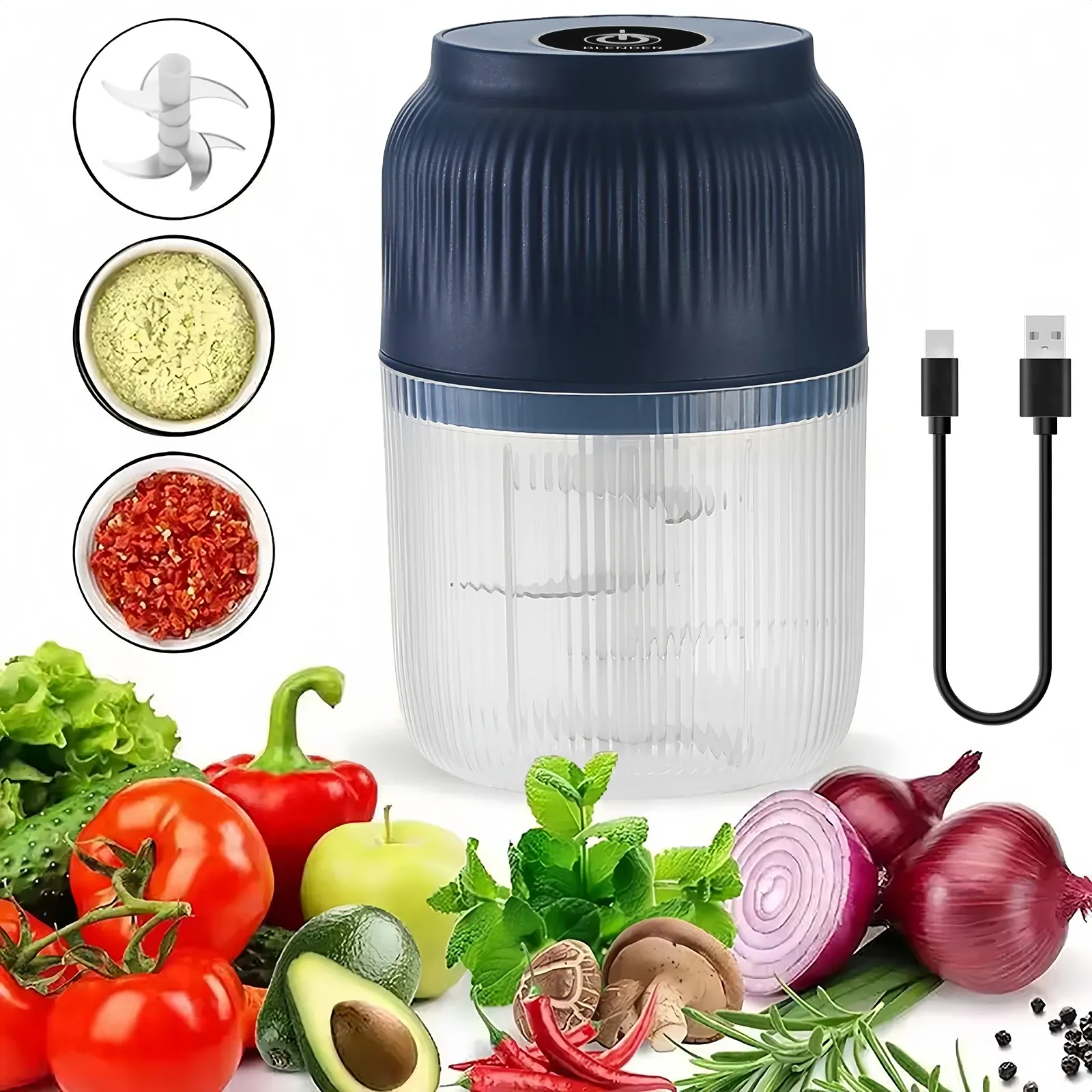Mini hachoir électrique USB 320 ml pour ail, piment, gingembre et légumes – Outil de cuisine polyvalent - Image 1