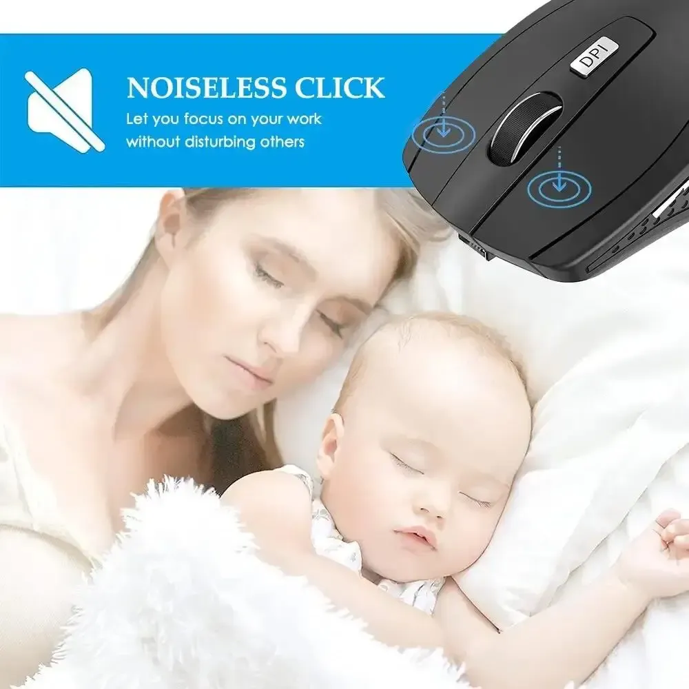 Souris sans fil Bluetooth 5.2 double mode 2,4 GHz, silencieuse et rechargeable, pour jeu, réglable 800/1200/1600 DPI, compatible PC et ordinateur portable 4