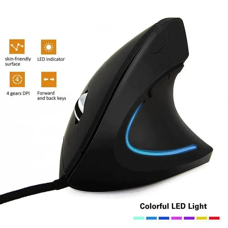 Souris de jeu ergonomique verticale RVB filaire pour droitier, USB, 3200 DPI, pour PC