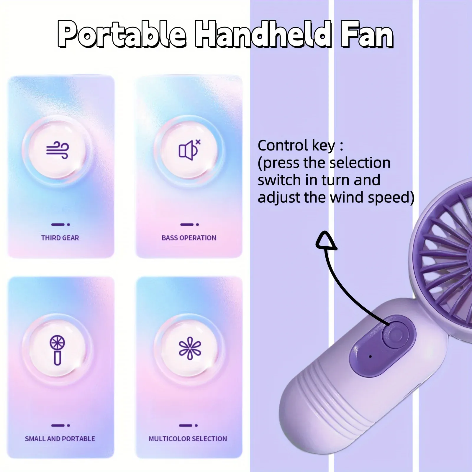 Ventilateur portable rechargeable USB à 3 vitesses, mini ventilateur de bureau, idéal pour le voyage, le camping et l'extérieur 3