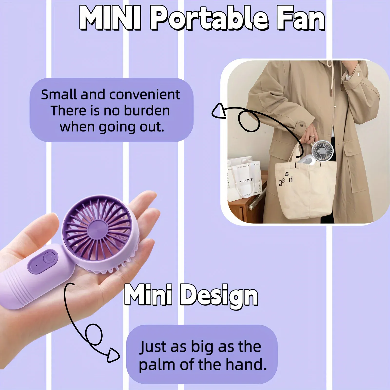 Ventilateur portable rechargeable USB à 3 vitesses, mini ventilateur de bureau, idéal pour le voyage, le camping et l'extérieur 4