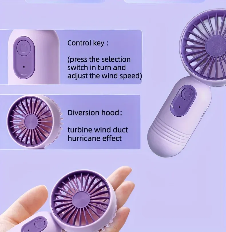 Mini ventilateur portable rechargeable, en situation