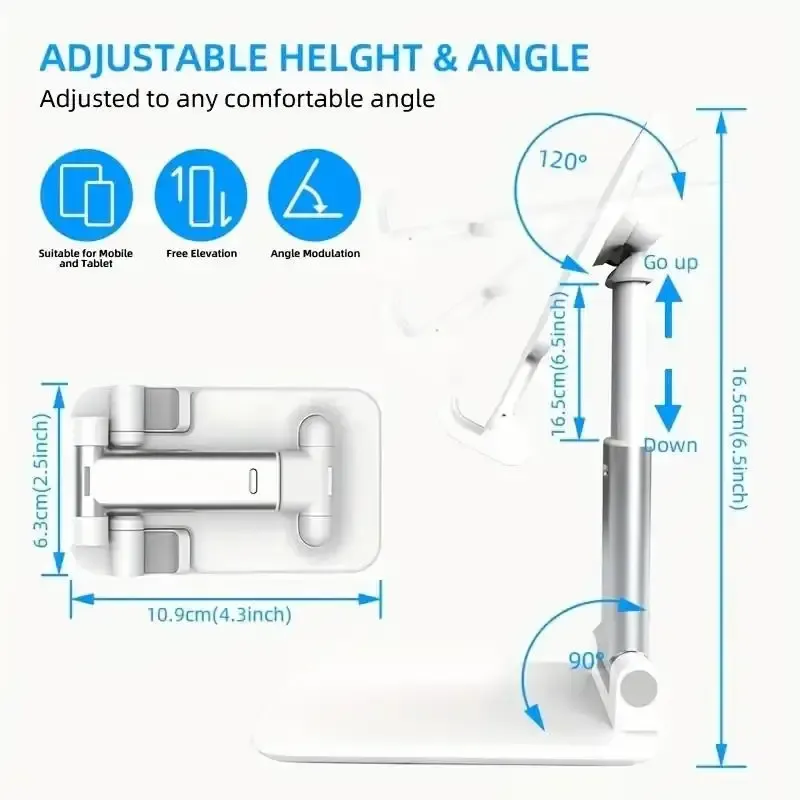Support de bureau pliable et réglable pour téléphone et tablette, compatible iPhone, iPad et Xiaomi 2