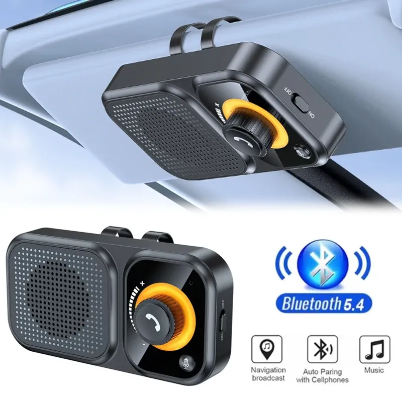 Haut-parleur Bluetooth 5.4 pour voiture avec kit mains libres, fixation pare-soleil, récepteur audio sans fil et éclairage d'ambiance - Image 1