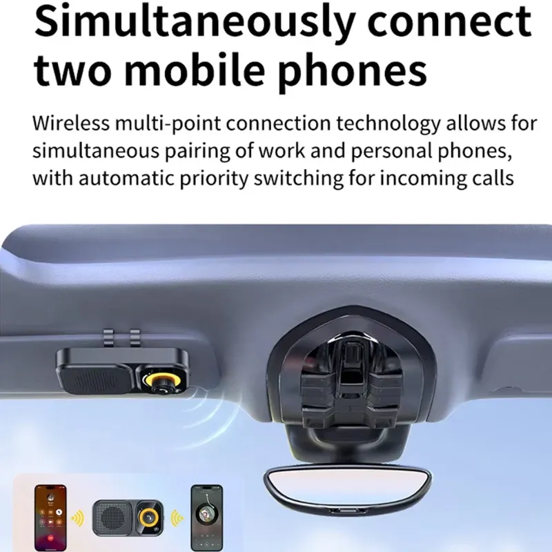 Haut-parleur Bluetooth 5.4 pour voiture avec kit mains libres, fixation pare-soleil, récepteur audio sans fil et éclairage d'ambiance 4