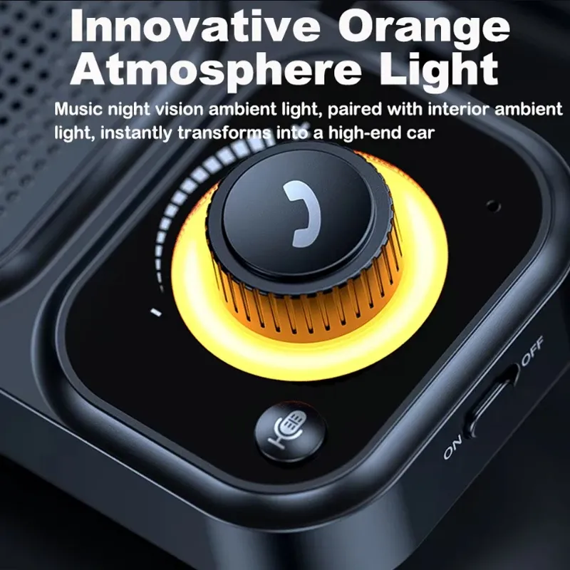 Haut-parleur Bluetooth 5.4 pour voiture avec kit mains libres, fixation pare-soleil, récepteur audio sans fil et éclairage d'ambiance 5