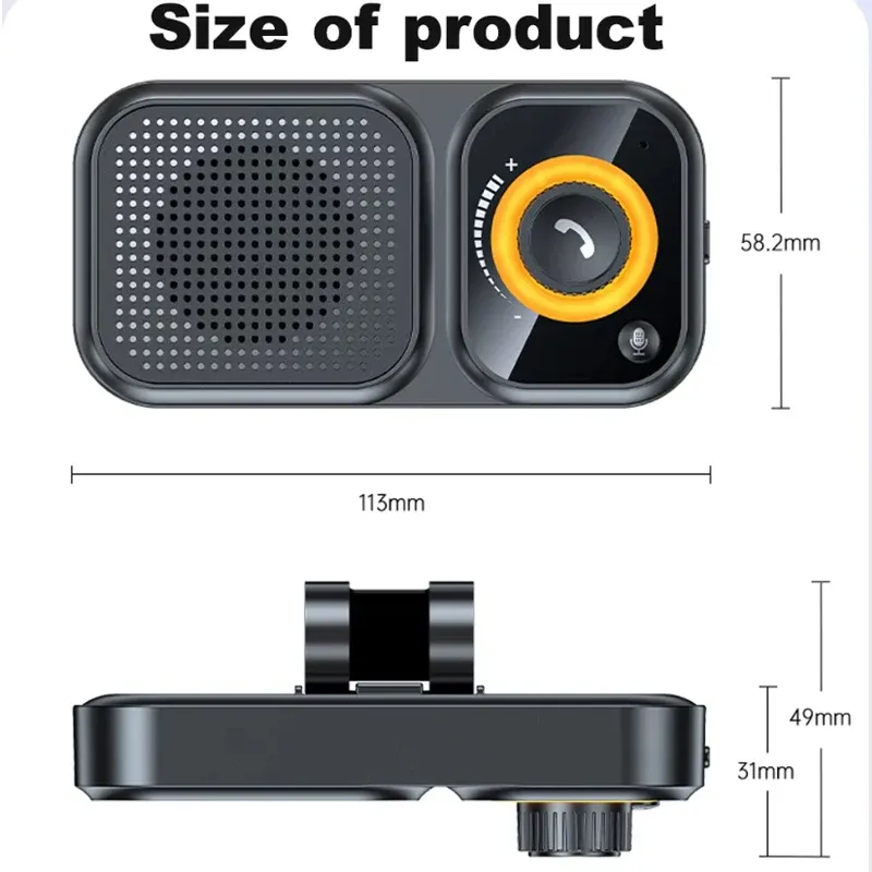 Haut-parleur Bluetooth 5.4 pour voiture avec kit mains libres, fixation pare-soleil, récepteur audio sans fil et éclairage d'ambiance 6