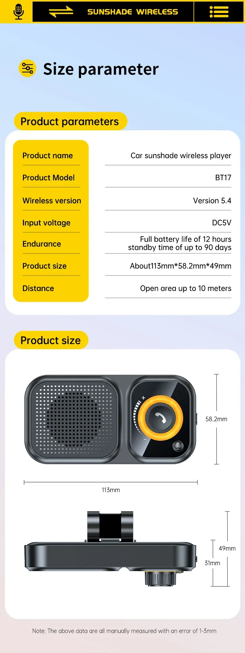 Kit mains libres Bluetooth pour voiture, ensemble du produit
