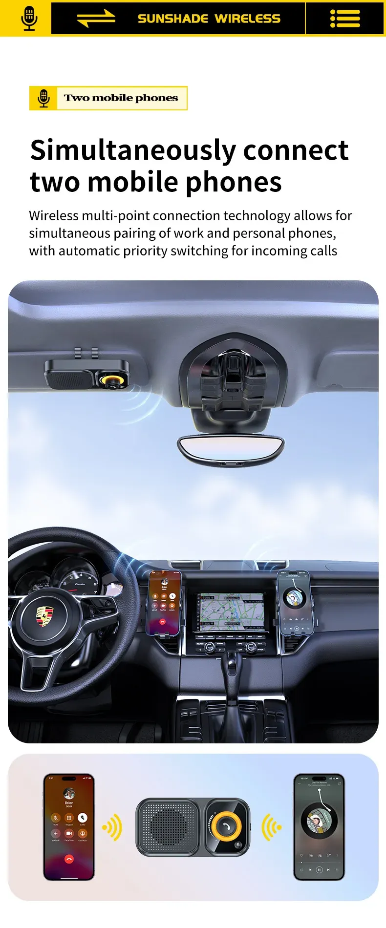 Kit mains libres Bluetooth pour voiture, compacité