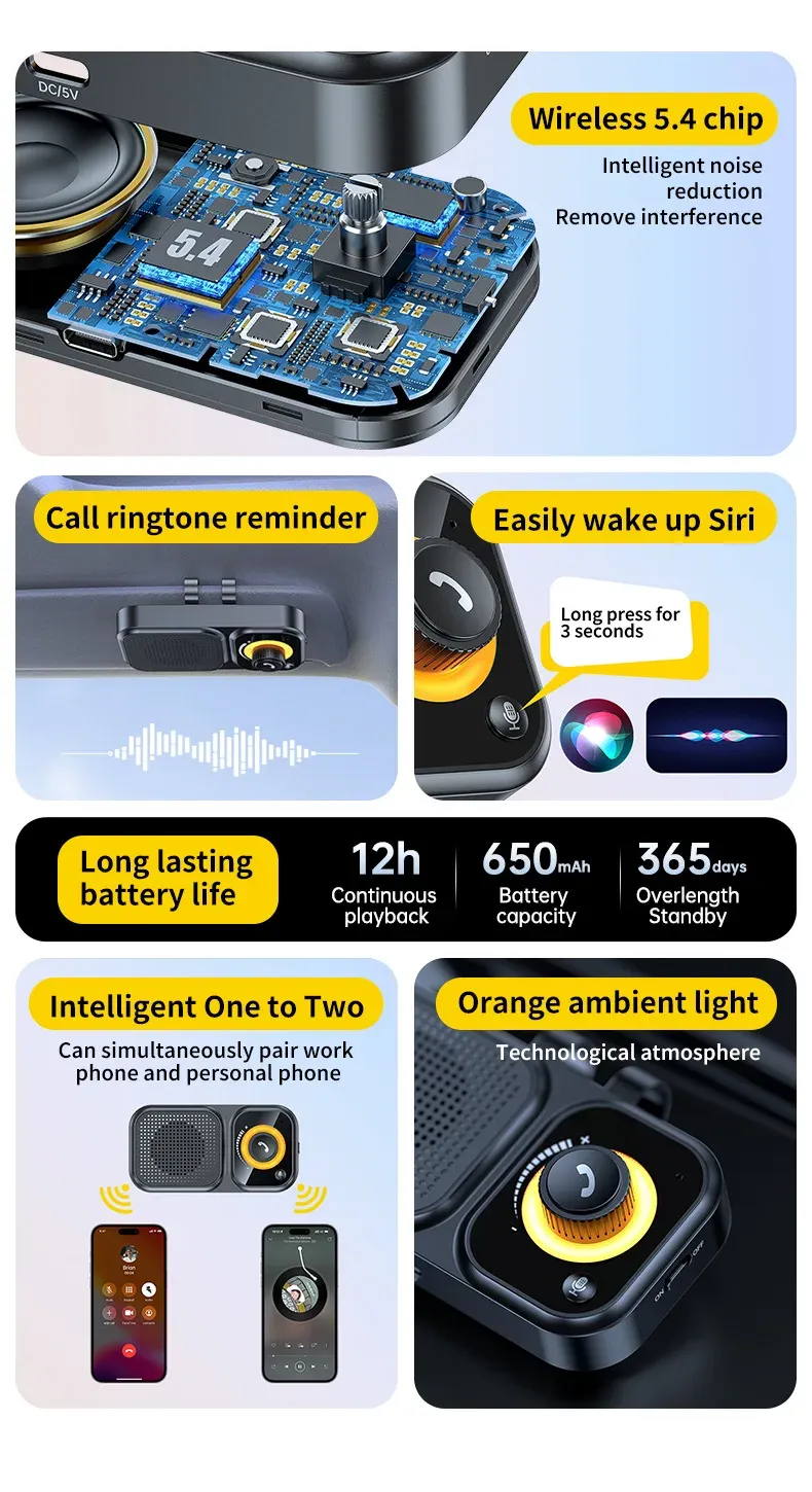 Kit mains libres Bluetooth pour voiture, détail du design