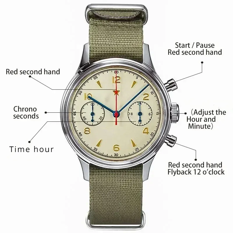 Montre pilote automatique pour homme 1963, boîtier 42 mm, étanche, style rétro 5