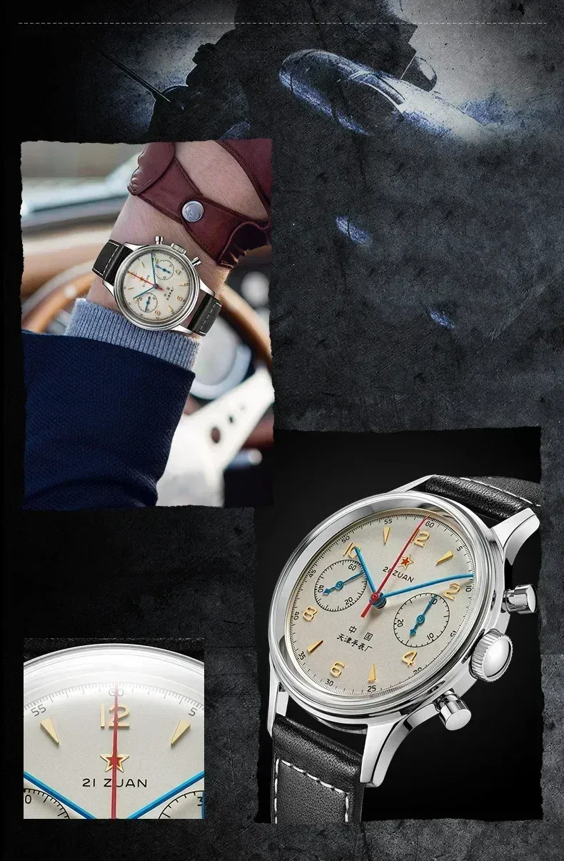 Montre pilote vintage pour homme, vue de face