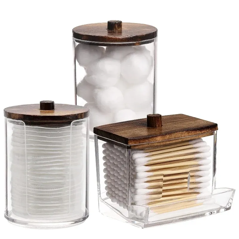 Ensemble d'organisateurs pour salle de bain avec pots de rangement à couvercles transparents pour cotons-tiges, cotons et tampons 7