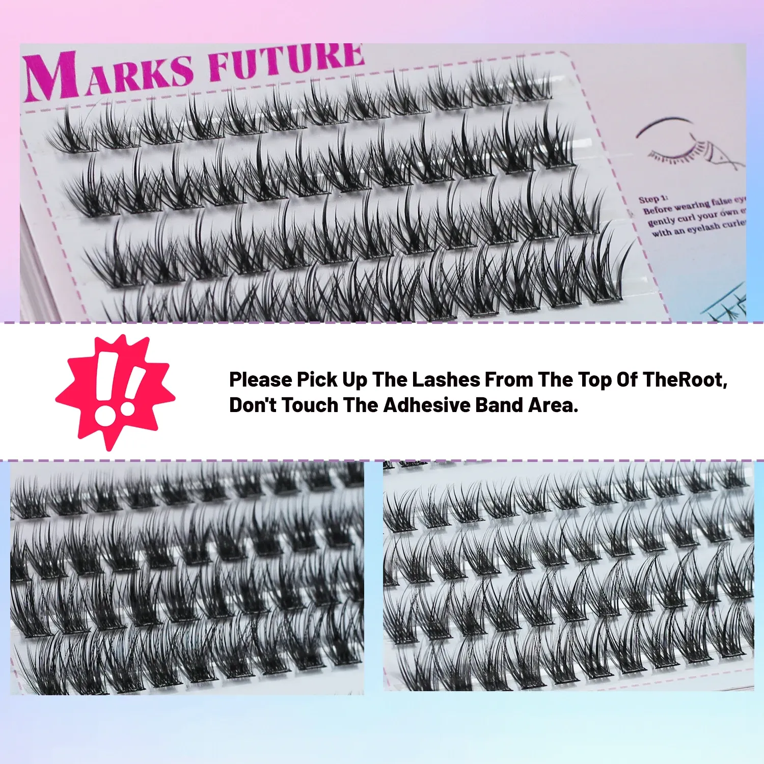 Faux cils en forme de C, vue rapprochée