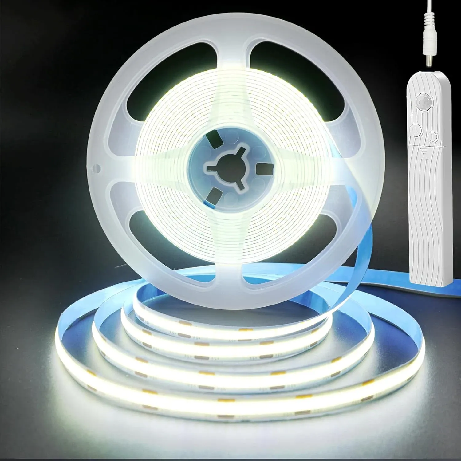 Bande lumineuse LED COB 5 V, 320 LED/m, avec capteur de mouvement PIR, autocollante et flexible, alimentation par batterie, pour éclairage d'armoire et de cuisine 7