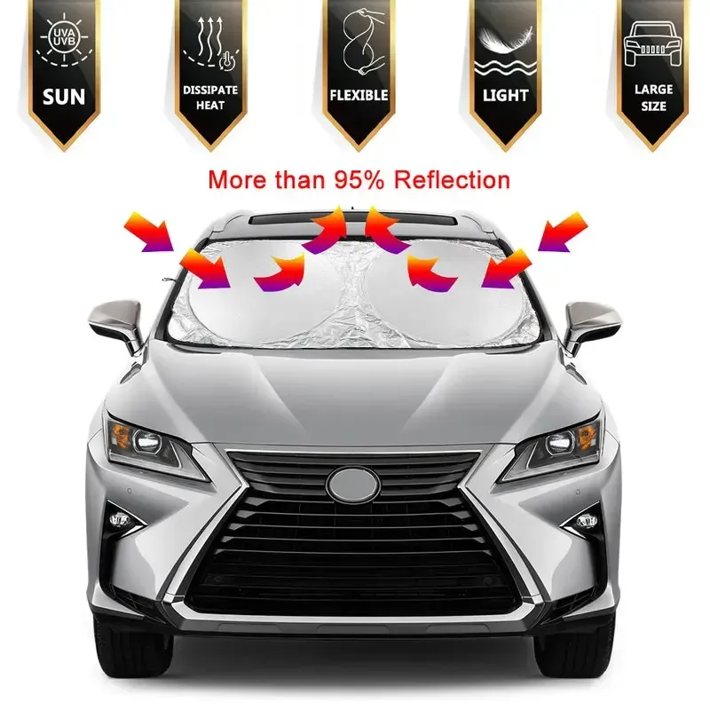 Pare-soleil pliant pour pare-brise de voiture, protection anti-UV et isolation intérieure 2
