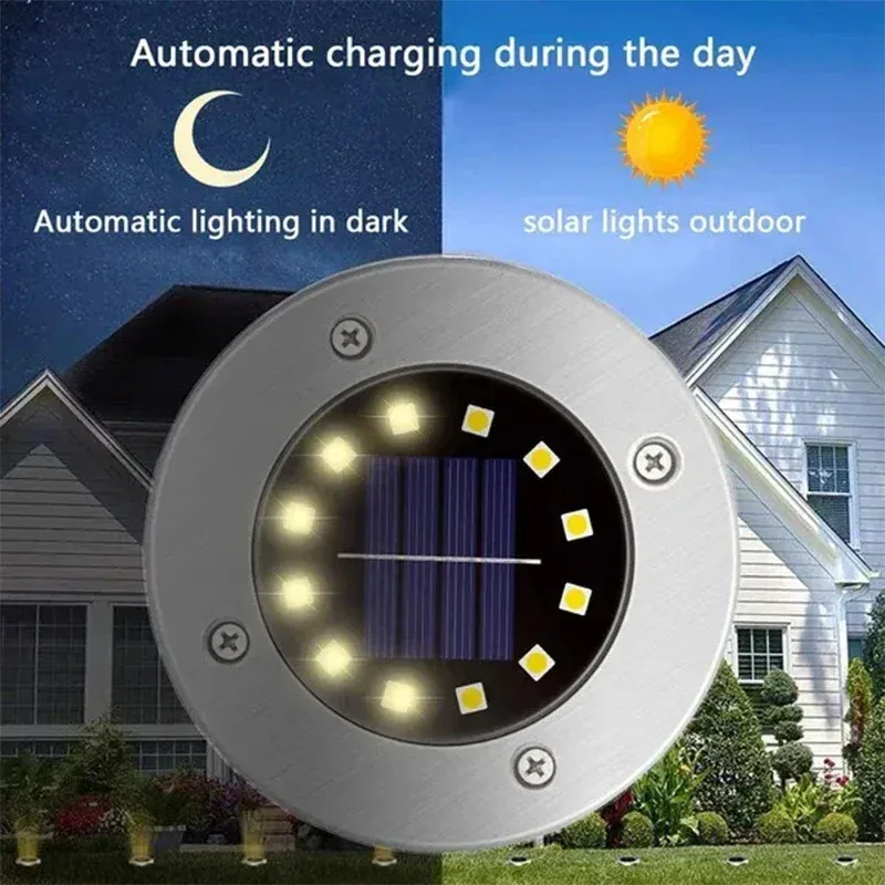 Lumières solaires d'extérieur encastrables, lot de 1, 4 ou 8 pièces, à 8 ou 20 LED, en forme de disque, idéales pour jardin, pelouse, cour et décoration de la maison 2