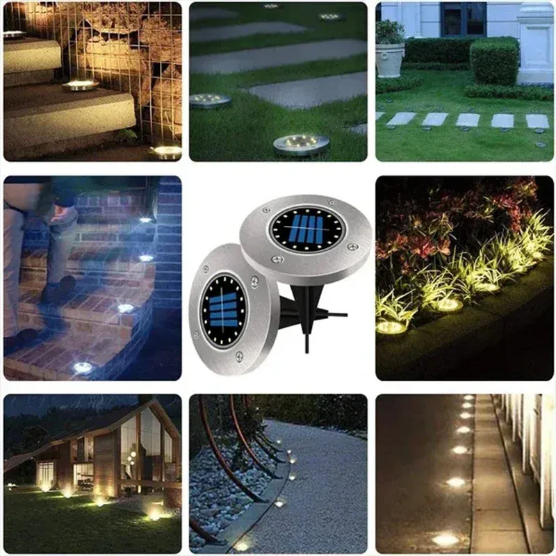 Lumières solaires d'extérieur encastrables, lot de 1, 4 ou 8 pièces, à 8 ou 20 LED, en forme de disque, idéales pour jardin, pelouse, cour et décoration de la maison 3