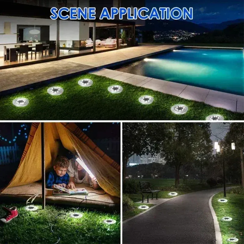 Lumières solaires d'extérieur encastrables, lot de 1, 4 ou 8 pièces, à 8 ou 20 LED, en forme de disque, idéales pour jardin, pelouse, cour et décoration de la maison 4