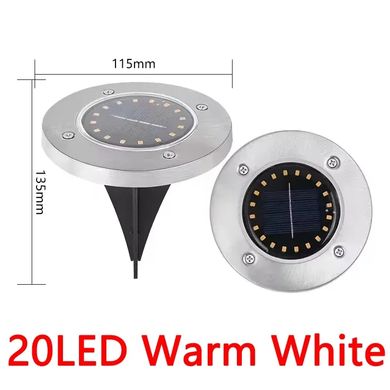 Lumières solaires d'extérieur encastrables, lot de 1, 4 ou 8 pièces, à 8 ou 20 LED, en forme de disque, idéales pour jardin, pelouse, cour et décoration de la maison 8