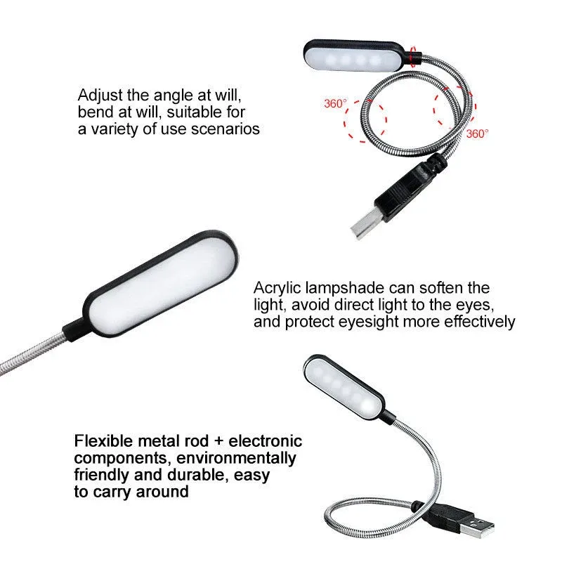 Mini lampe LED de lecture portable USB, lampe de nuit blanc/lumière chaude, lampe de bureau pour ordinateur portable, batterie externe 3