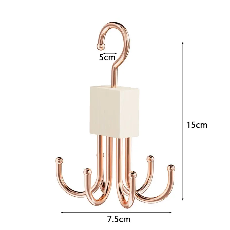 360° Cintre rotatif en bois et métal, support de ceintures multi-griffes, crochet de placard multifonctionnel, organisateur en bois pour sous-vêtements 6
