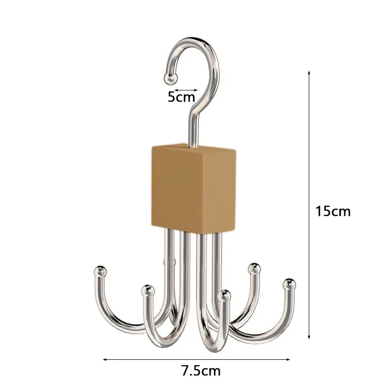 360° Cintre rotatif en bois et métal, support de ceintures multi-griffes, crochet de placard multifonctionnel, organisateur en bois pour sous-vêtements 10