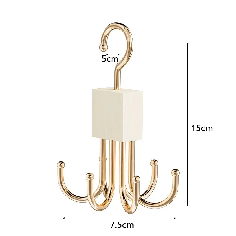 360° Cintre rotatif en bois et métal, support de ceintures multi-griffes, crochet de placard multifonctionnel, organisateur en bois pour sous-vêtements 7