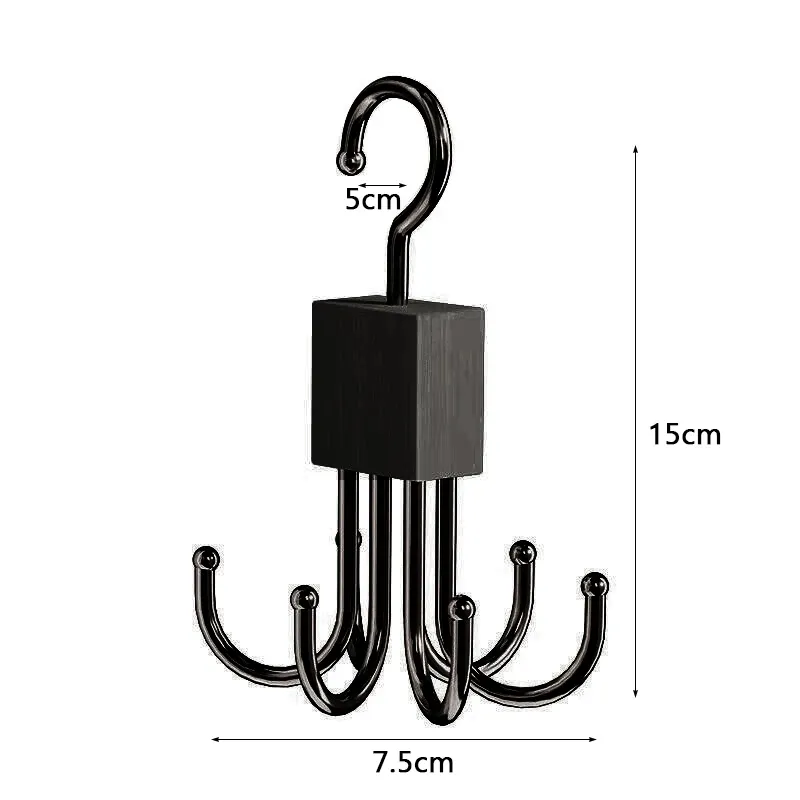 360° Cintre rotatif en bois et métal, support de ceintures multi-griffes, crochet de placard multifonctionnel, organisateur en bois pour sous-vêtements 8