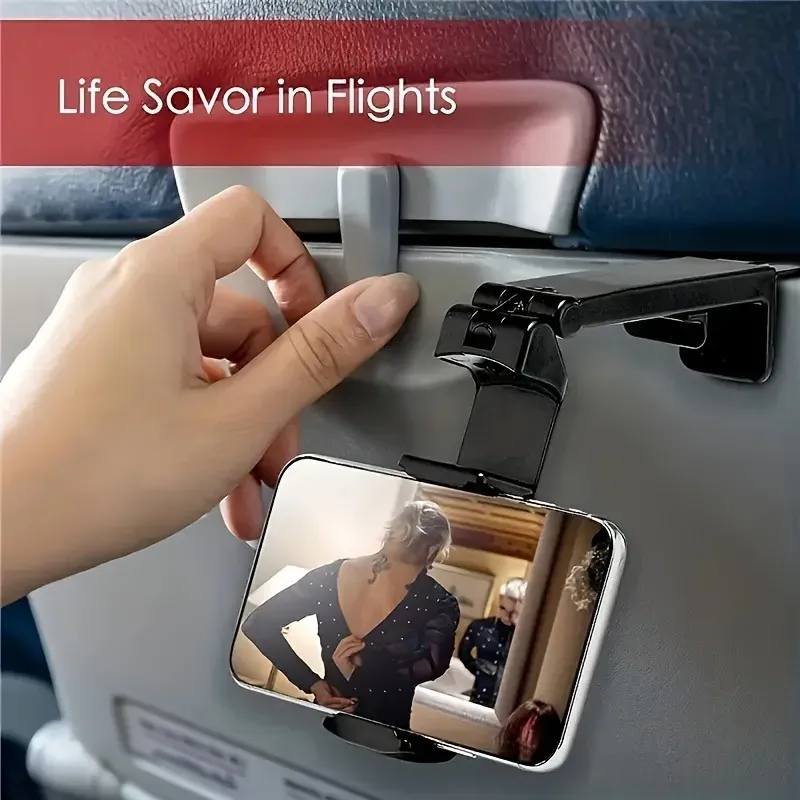 Support de téléphone pour avion, support de voyage portable, pliable, réglable et rotatif, idéal pour bureau, vol, selfie et siège de train 3