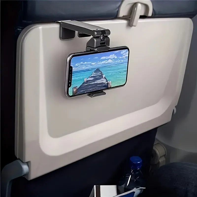 Support de téléphone pour avion, support de voyage portable, pliable, réglable et rotatif, idéal pour bureau, vol, selfie et siège de train 1