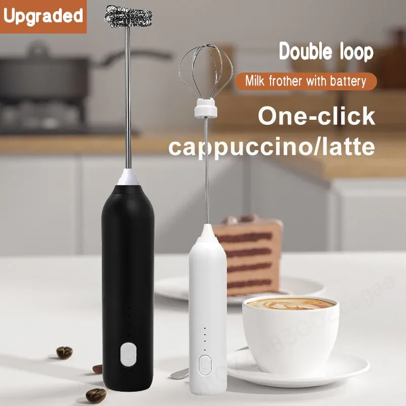 Mousseur à lait électrique 2 en 1 avec fouet en acier inoxydable, 3 vitesses et port USB-C - Image 1