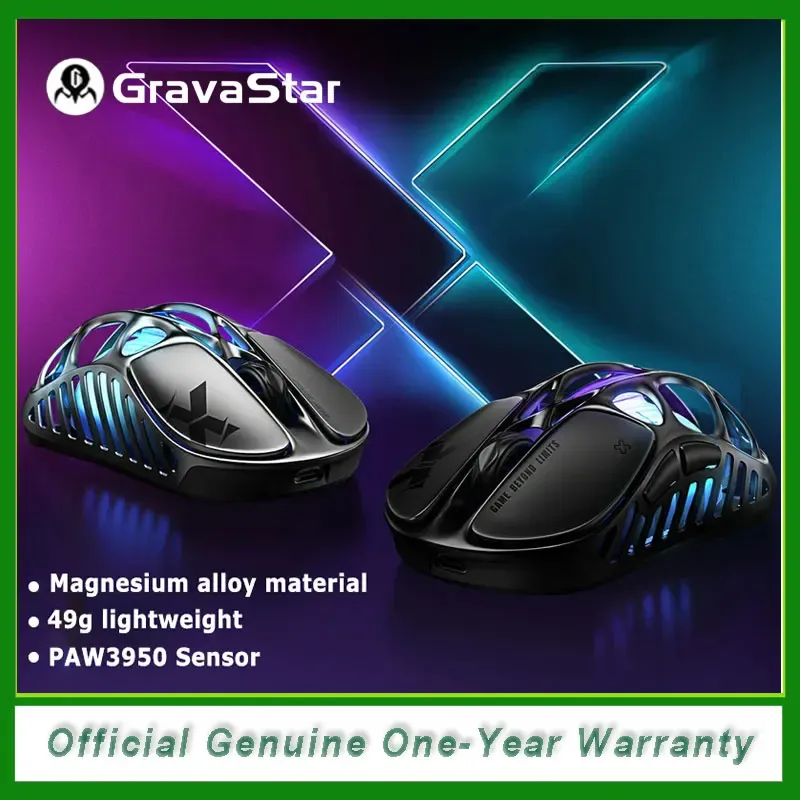 Souris de jeu sans fil GravaStar Mercury X, capteur PAW3950 32 000 DPI, ultra-légère 49 g, coque en alliage de magnésium creux - Image 1