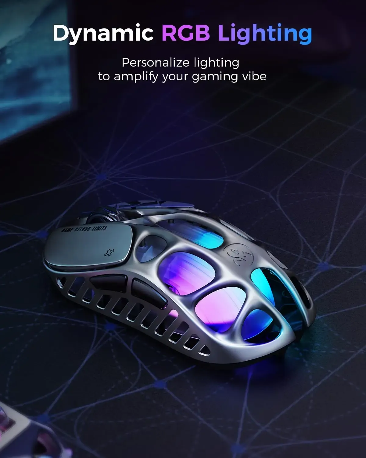Souris de jeu sans fil GravaStar Mercury X, capteur PAW3950 32 000 DPI, ultra-légère 49 g, coque en alliage de magnésium creux 4