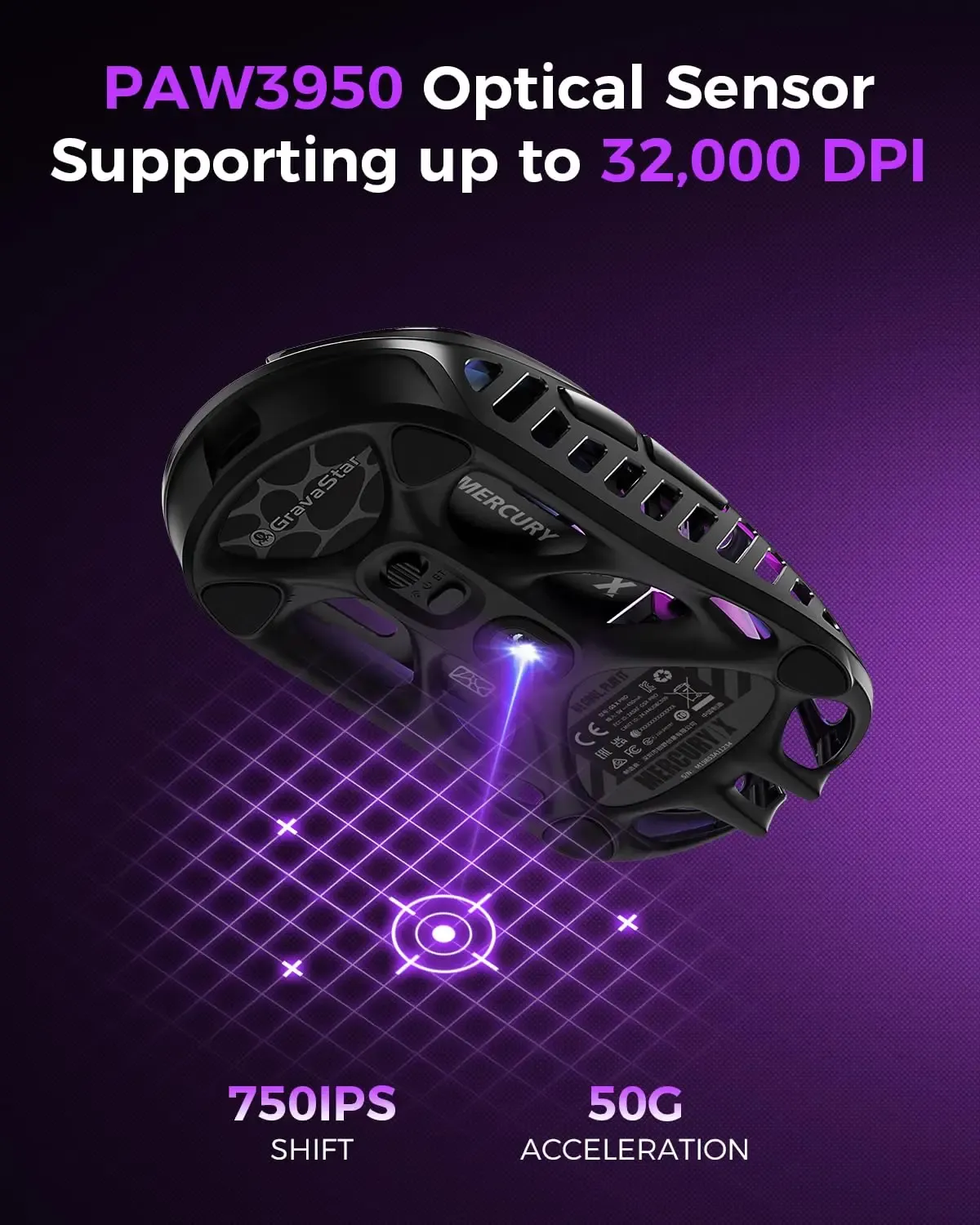 Détail du design de la souris Mercury X