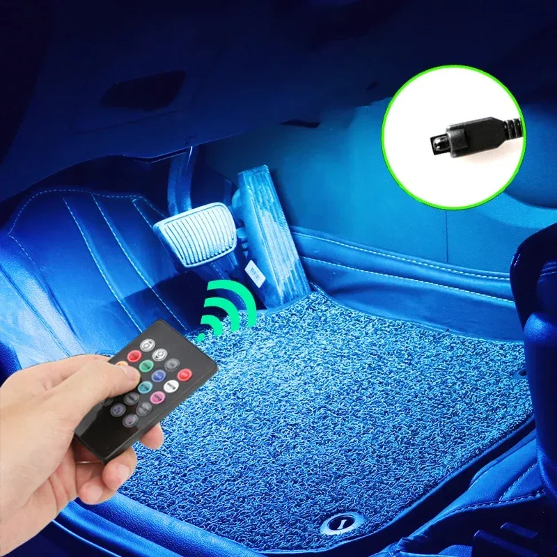 Kit d'éclairage LED néon RVB pour intérieur de voiture avec bande de pied, télécommande et contrôle musical 5