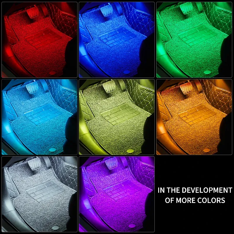 Kit d'éclairage LED néon RVB pour intérieur de voiture avec bande de pied, télécommande et contrôle musical 6